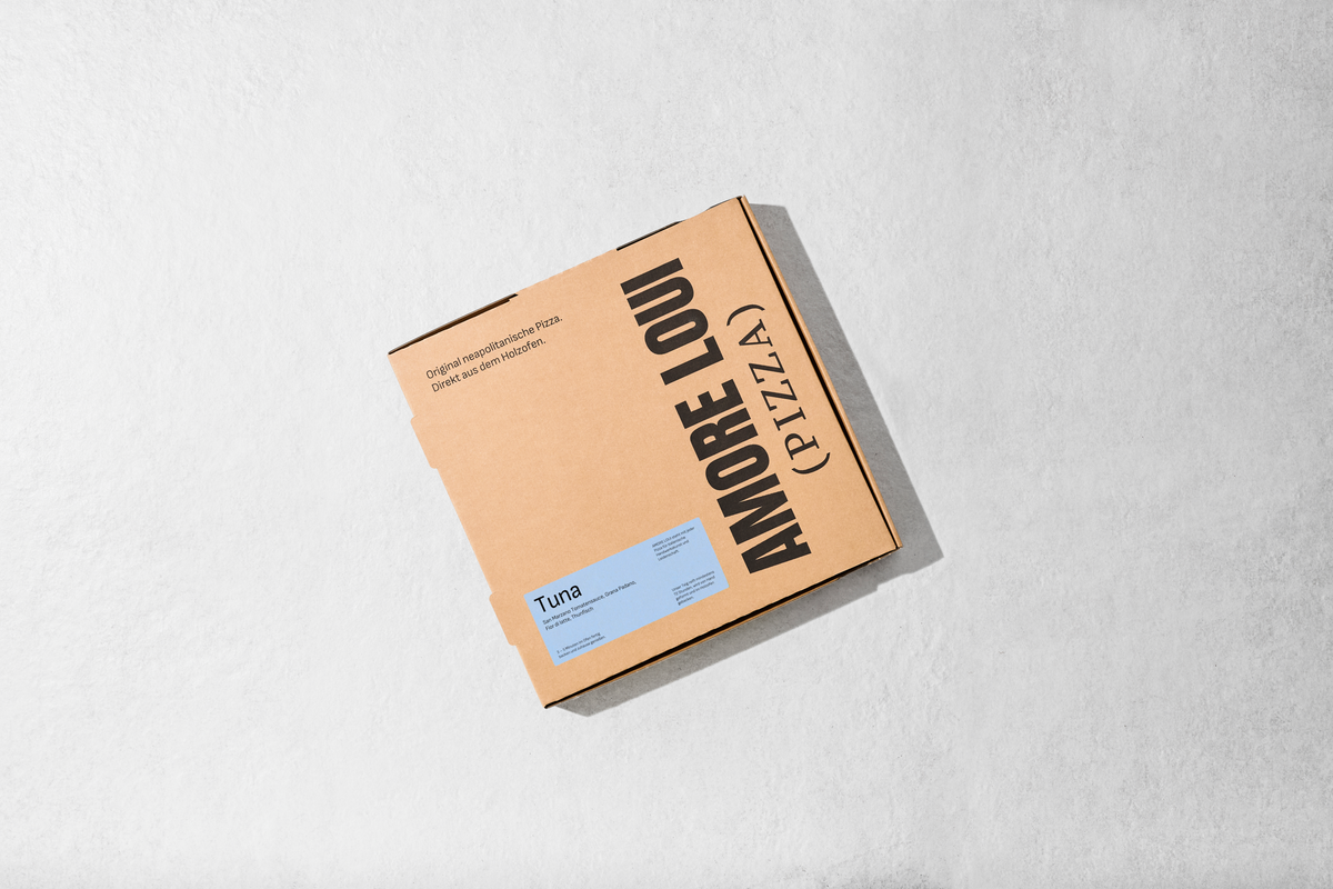Geschlossener AMORE LOUI Karton für Pizza Tuna