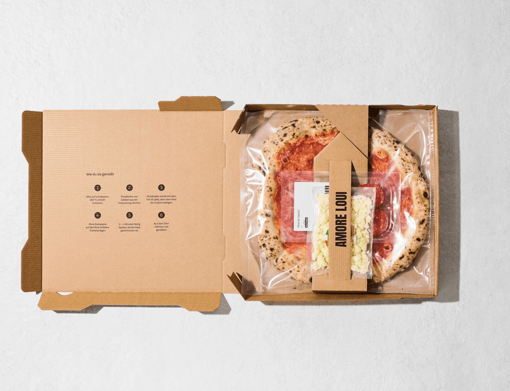 Original: Pizza mit separaten Toppings im Pizzakarton